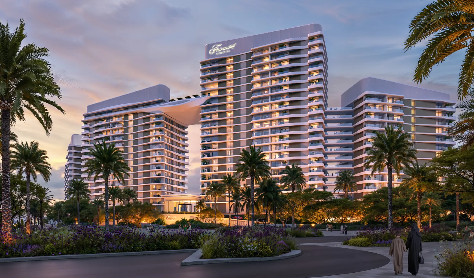 Fairmont Residences Al Marjan Island at dusk